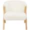 White Polyester Rounded Boucle Accent Chair with Angled Wooden Legs